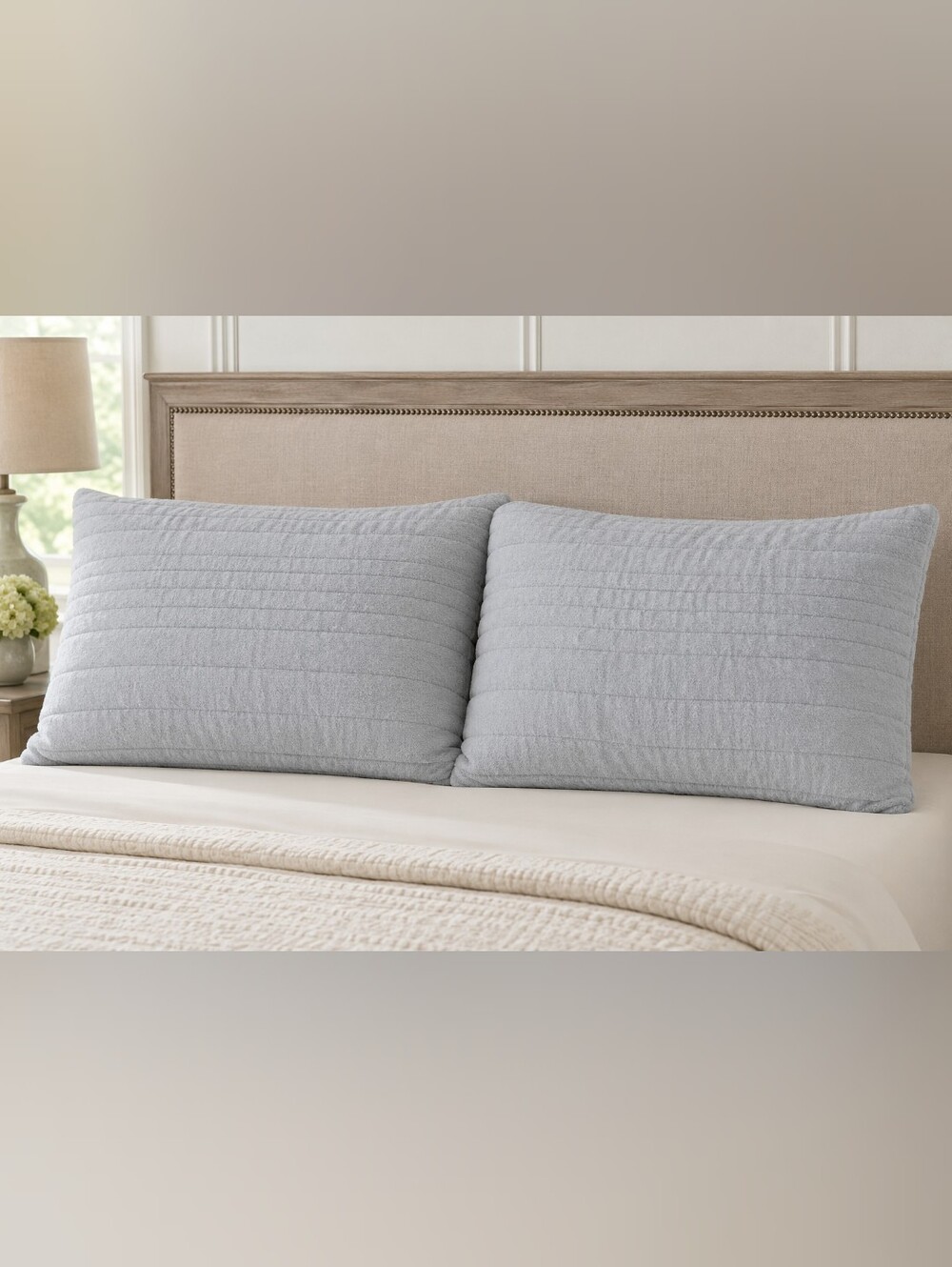 UGG Quilted/Fuzzy Light Gray 2 King Size Pillow Cases.